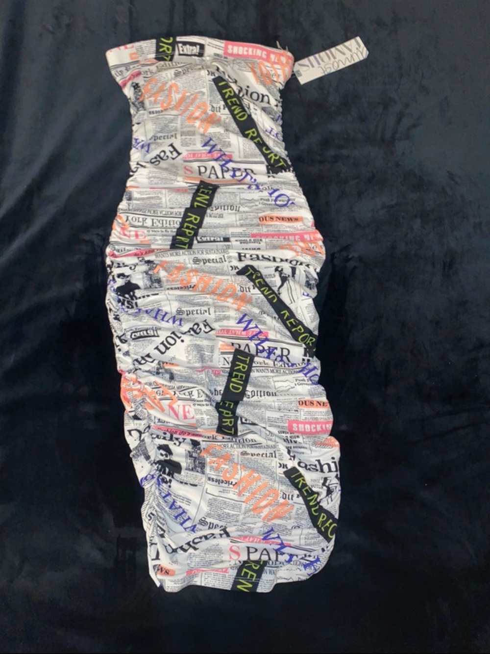 Newspaper Print Strapless Ruched Bodycon Dress - Multicolor